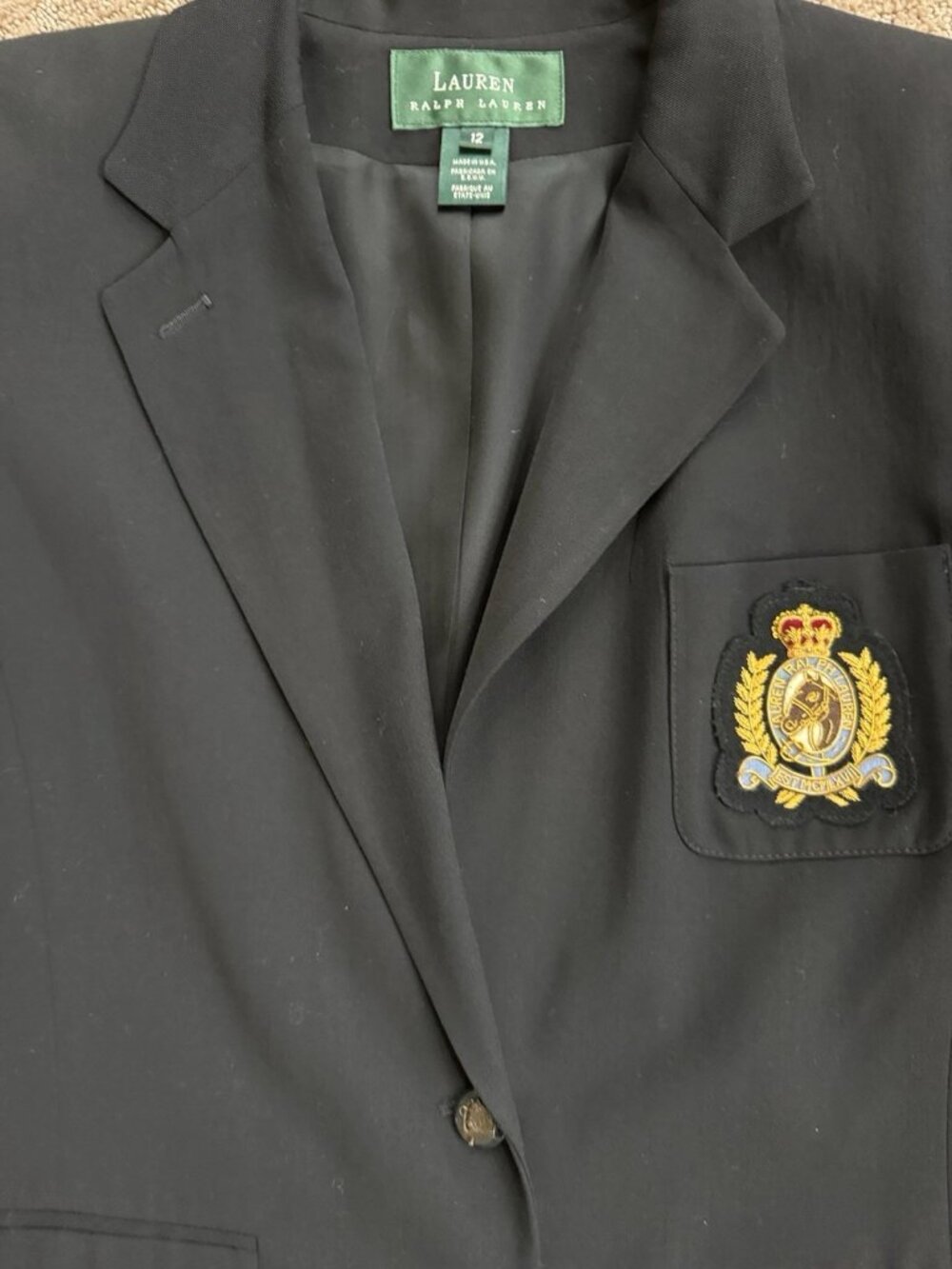 VTG Lauren Ralph Lauren Wool Blazer Crest Logo Gold Buttons Fully Lined Black 12 - Picture 3 of 13